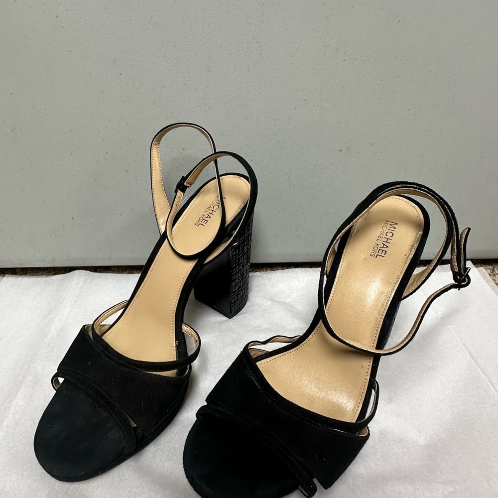 Michael Kors Black Suede Strappy Block Heel Sandals